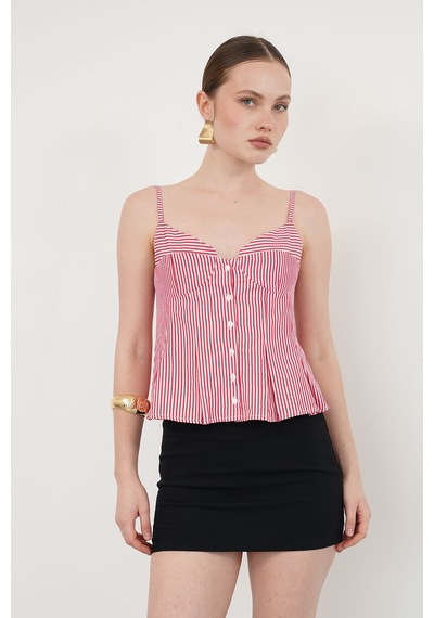 Verymoda Çizgili Askılı Bluz D2791 Bordo