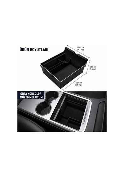 Tesery Tesla Model 3 & Y Siyah Kadife Konsol Düzenleyici Tsl-0274a Saklama Kutusu