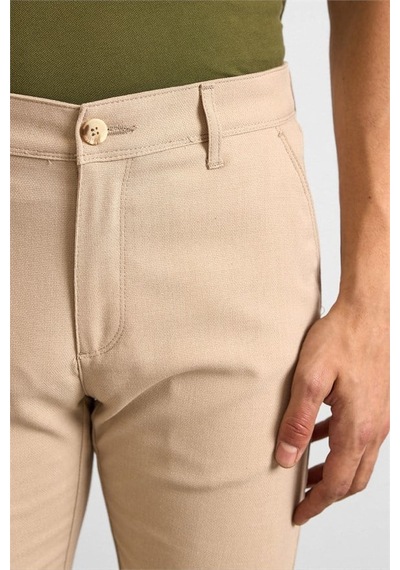 Süvari Bej Slim Düz Armürlü Normal Bel Klasik Pantolon Pn1014400473-bj3