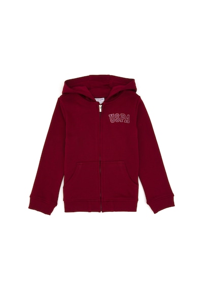 U.S. Polo Assn. Kız Çocuk Bordo Kapüşonlu Fermuarlı Basic Sweatshirt 50316837-VR014