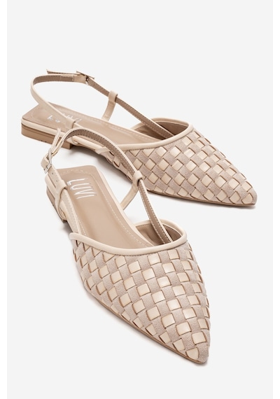 Luvishoes Chanda Bej Örgü Detaylı Sivri Burun Kadın Sandalet Bej