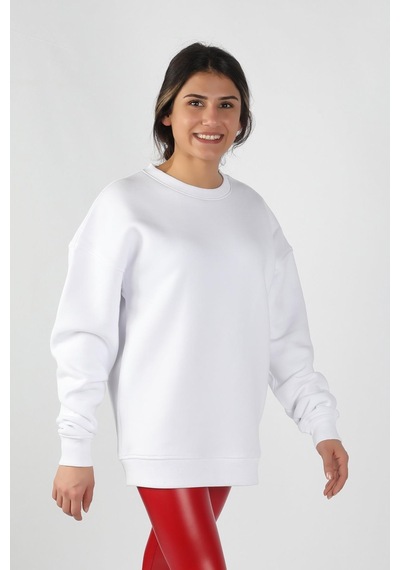 Kadın Sıfır Yaka Baskılı Sweatshirt 001