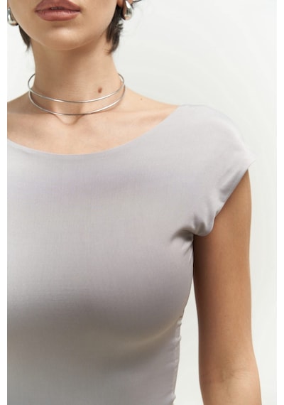 Mai Collection 2738 - Nives Sırt Dekolteli Gri Crop Gri