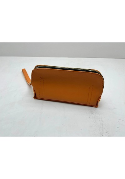 Deri Kumaş Turuncu Renk 17x10 Cm Takı-makyaj Fermuarlı Çantası