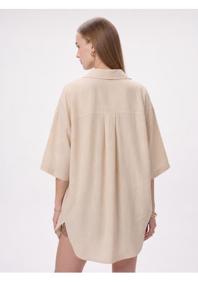 Pera Moda Önden Bağlamalı Uzun Kimono Yazlık İnce Gömlek Hırka Modeli Bej