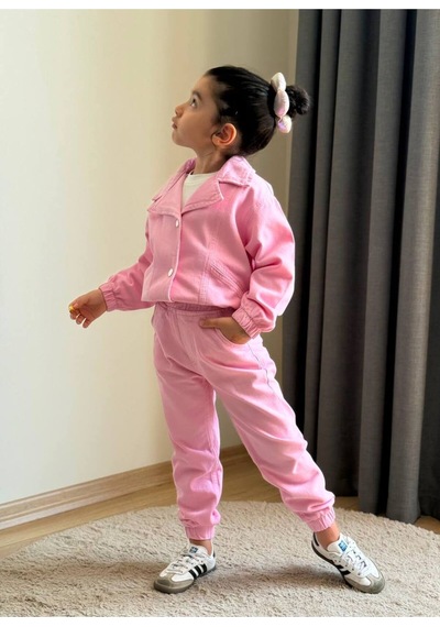 Toikids Kız Çocuk Look Prety Kot Ceketli 3 Lü Kız Takım Pembe