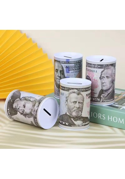1 Adet Metal Silindir Kumbara Euro Dolar Baskılı Tasarruf Para Kutusu