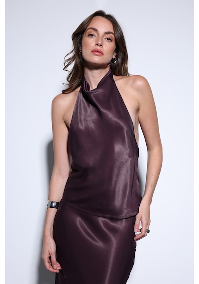 Antioch Saten Halter Kadın Top Bordo