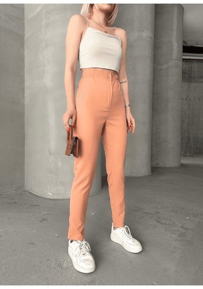 Ozer&Hermin Beli Lastikli Karamel Pantolon - L / Somon Pembe