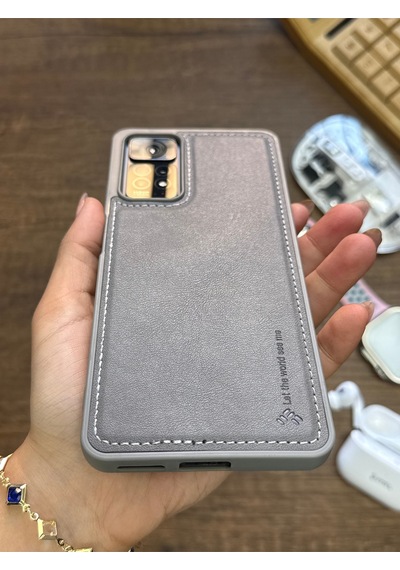 Redmi Note 11 Pro 4g Uyumlu Premium Deri Dokulu Darbelere Karşı Dayanıklı Nazal Silikon Kılıf Gri