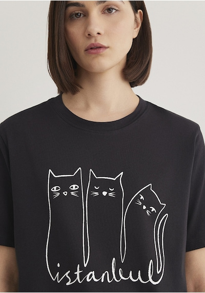 Mavi - Kedi Baskılı Gri Tişört 1610674-70087 Gri