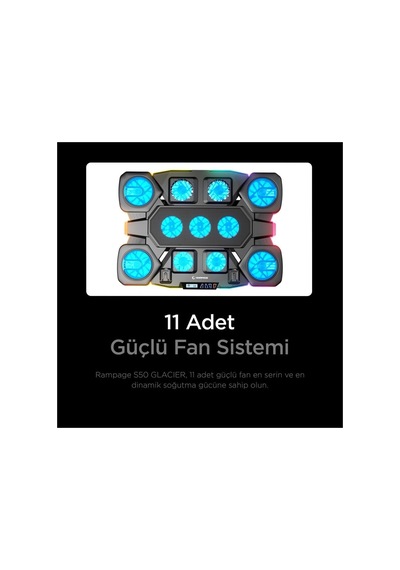 S50 Rgb Işıklı 11 Fanlı Lcd Göstergeli 1 Type C 1 Usb Girişli Notebook Soğutucu