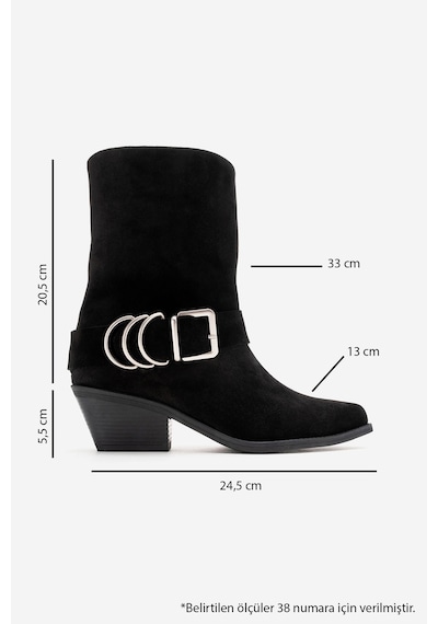 Luvishoes Velmor Siyah Süet Hakiki Deri Tokalı Kadın Western Bot Siyah