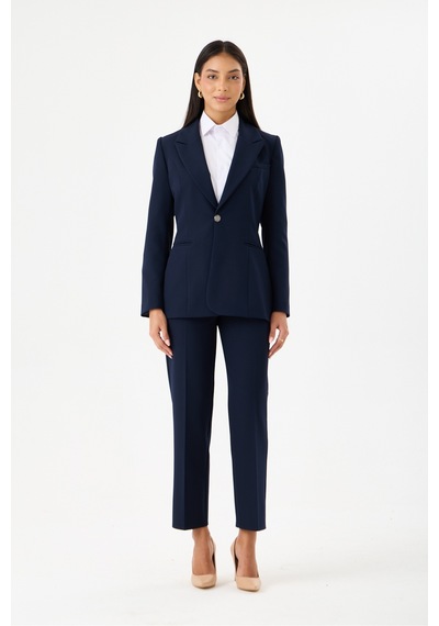 Velnara Moda Lacivert Mülakat Klasik Kadın Takım Elbise- Tek Düğme Ceket & Dar Paça Pantolun Lacivert - 918605984 Lacivert