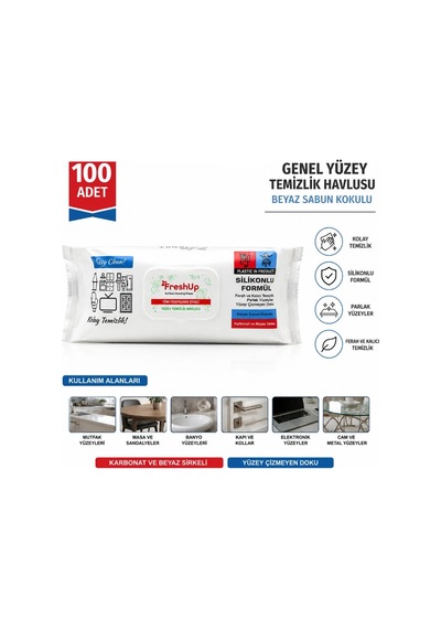Genel Yüzey Temizlik Havlusu - 100 Lü Paket - Beyaz Sabun Kokulu Islak Mendil