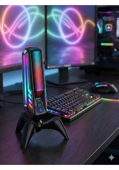 Tr Elyvra Rgb Usb Masaüstü Mikrofon Oyun Canlı Yayın Karaoke Konferans Siyah Tek Ebat