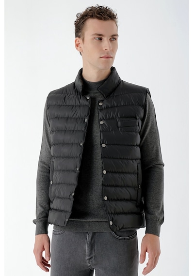 Morven Erkek Siyah Polyester Çıtçıtlı Kapitone Yelek