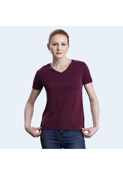 Slazenger PERICAS Kadın V Yaka Mürdüm Tişört