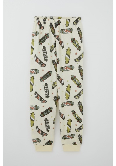 Paty Kıds Erkek Çocuk Pijama Takımı Kısa Kollu Kaykay Desenli 8-12 Yaş, Krem