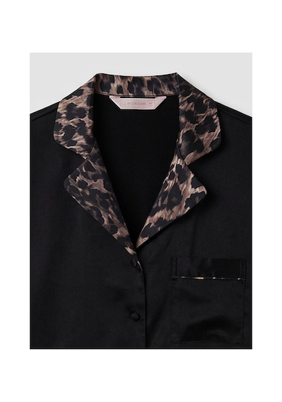Lcw Dream Siyah Leopar Desenli Saten Kadın Şortlu Pijama Takımı
