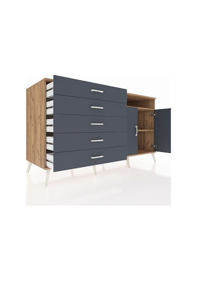 Kronos Konsol 2 Raflı 5 Çekmeceli 2 Kapaklı 176x59x99 Çam-antrasi Çam-antrasit
