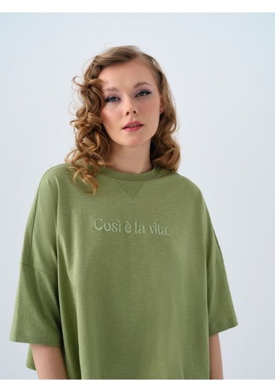 Long Crop Kadın Tshirt K.kol Haki