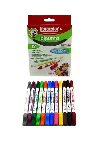Fibracolor Bipunta 12 Renk Çiftuçlu Keçeli  Kalem