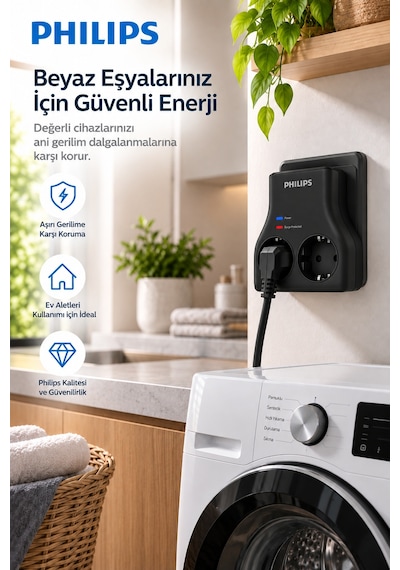 Philips Chp7022b/62 İkili Akım Korumalı Priz 1140j Aşırı Gerilim Koruma Yok