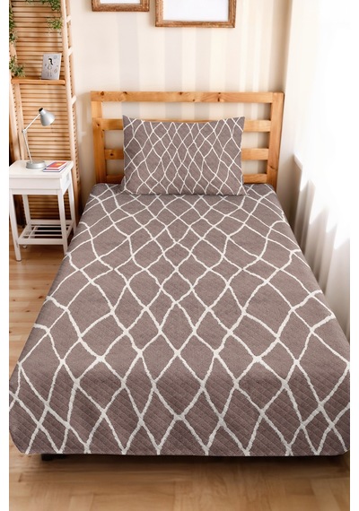 Vizon Geometrik Modern Genç Odası Tek Kişilik Pike Takımı - Minimal 160x220 Cm Kapitone Yatak Örtüsü Melez Kadife Kırığı