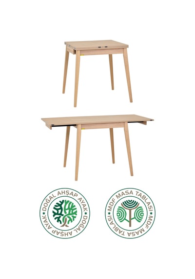 Vilinze Avanos Ahşap Katlanır Kanatlı Mdf Mutfak Masası - 70x70+70 70x140 Cm Naturel