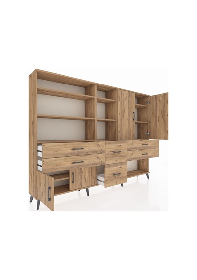 Arges Dolap 10 Raflı 6 Çekmeceli 4 Kapaklı 220x30x163 Çam-çam Çam-çam