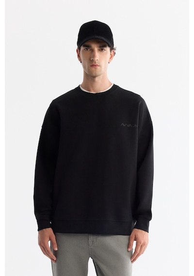 Avva Erkek Siyah Bisiklet Yaka Elastan Oversize Fit Sweatshirt A42y1248