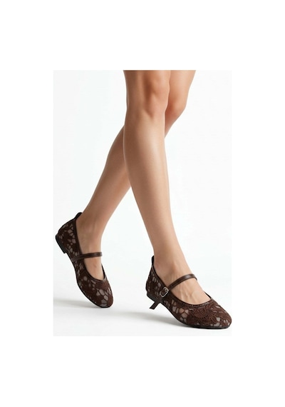 Shoe For Me Juta Kahverengi Tül Babet Ayakkabı Kahverengi