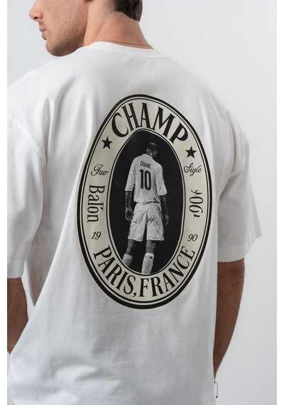 Respire Erkek Zidane Baskılı Oversize T-shirt Ekru