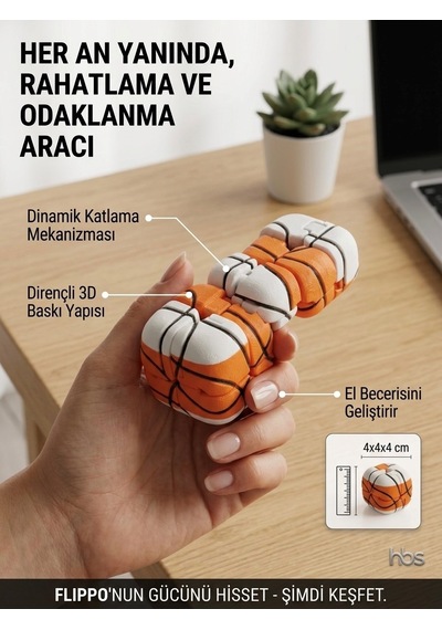 Hbs Art Design Flıppo Basketbol Stres Oyuncag I - 4x4cm Masaüstü Fidget
