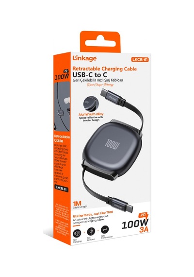 Lkcb-61 Pd 100w 3a, 1metre Usb-c Den C Ye Geri Çekilebilir Şarj Kablosu