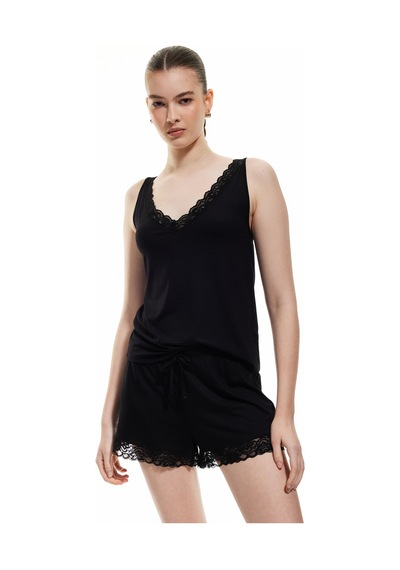 Koton Dantel Detaylı Kolsuz Viskon Atlet Pijama Üstü Siyah 5slk90045mk Siyah Koton Dantel Detaylı Kolsuz Viskon Atlet Pijama Üstü Siyah 5slk90045mk Siyah