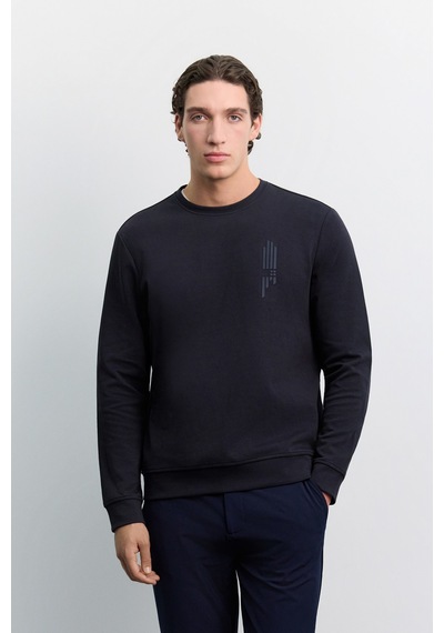 Avva Erkek Lacivert Bisiklet Yaka Kolay Ütülenen Baskılı Pamuklu Regular Fit Sweatshirt A62y1297