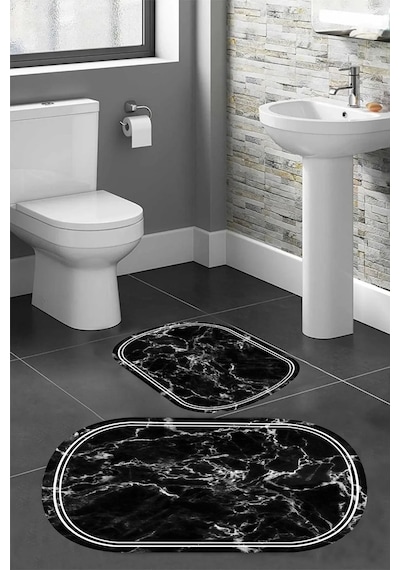 Eliana Home Dijital Baskı 2'li Banyo Paspas Takımı Lna5-ht795 100x60 Ve 60x50 Cm Siyah