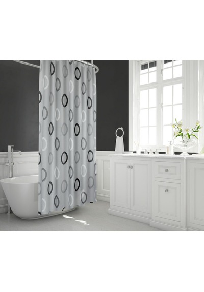 Gri Banyo Perdesi Tek Kanat Geometrik Desen Duş Perdesi Gri