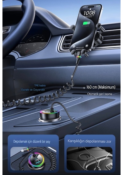 70w Yaylı Şarj Kablolu 3 Girişli Type-c Ve Usb Hızlı Ce Lisanslı