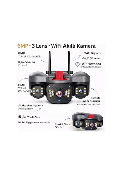Apronx Apx-wp332 6mp 2.8mm-3.6mm Üç Kamera 22 Led Wifi Ptz