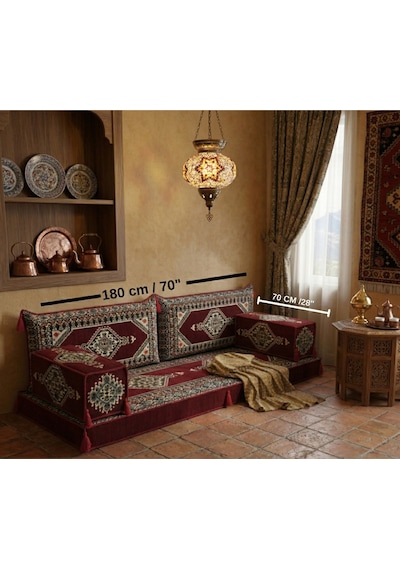 Turkıshrug Kıngdom Kırmızı Şark Köşesi 5 Li Takım Çökme Yapmayan 28 Dns Süngerli Minder Seti