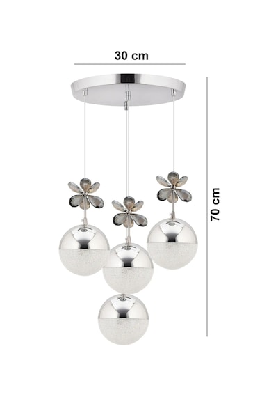 Kelebek 4'lü Gümüş Sarkıt 3 Renk Kademeli Ledli Kristal Taşlı Modern Led Avize Krom