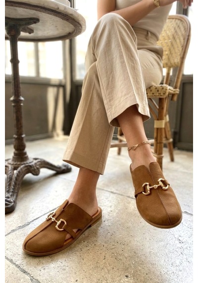 Fox Shoes U944150403 Taba Hakiki Deri Önü Kapalı Kadın Terlik Taba-hakiki Deri