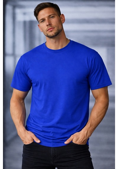 Herkesemoda Break Boundaries Yazı Detaylı Basic T-shirt Mavi