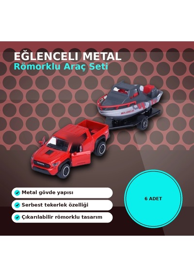 Metal Şasi Römorklu Araç Oyuncak Seti - Çekici Ve Traktör Modelleri 1 Adet Rastgele Model