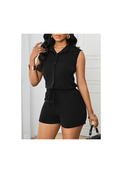 Butik İstanbul Kadın Kolsuz Yakalı Önden Düğmeli Dubai Bluz Ve Bağcıklı Kısa Şort Ikili Takım Siyah Butik İstanbul Kadın Kolsuz Yakalı Önden Düğmeli Dubai Bluz Ve Bağcıklı Kısa Şort Ikili Takım Siyah