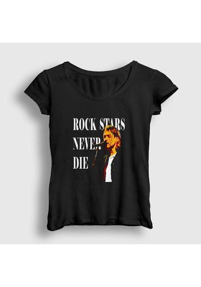 Presmono Kadın Never Nirvana Kurt Cobain T-shirt Siyah