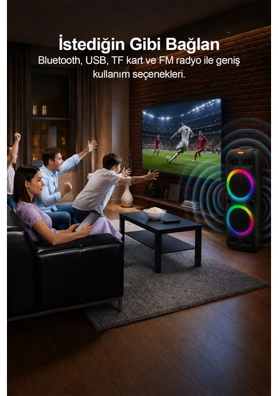 Taşınabilir Mikrofonlu 60w Led Işıklı Bluetooth Karaoke Hoparlör Set